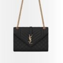 Saint Laurent Envelope Medium In Quilted Grain De Poudre Embossed Leather Black Gold 24Cm 600185BOW911000