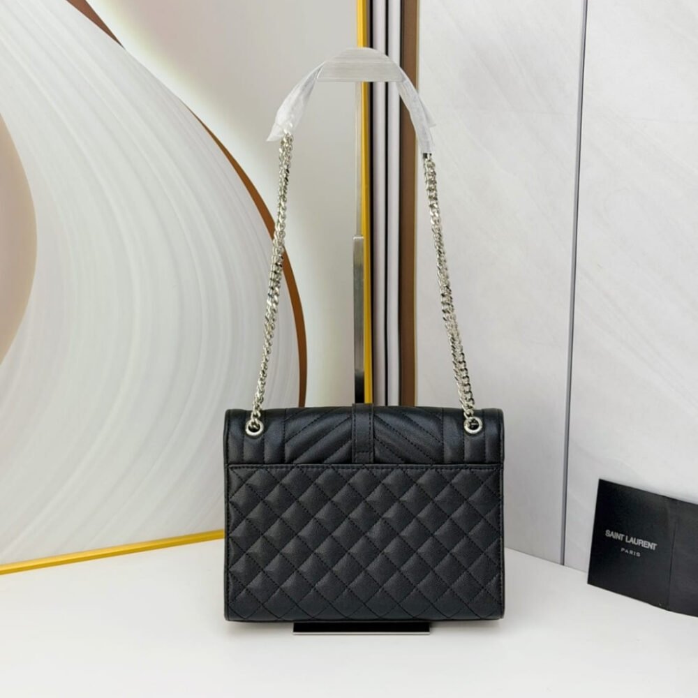Saint Laurent Envelope Medium In Quilted Grain De Poudre Embossed Leather Black 24Cm 600185BOW921000