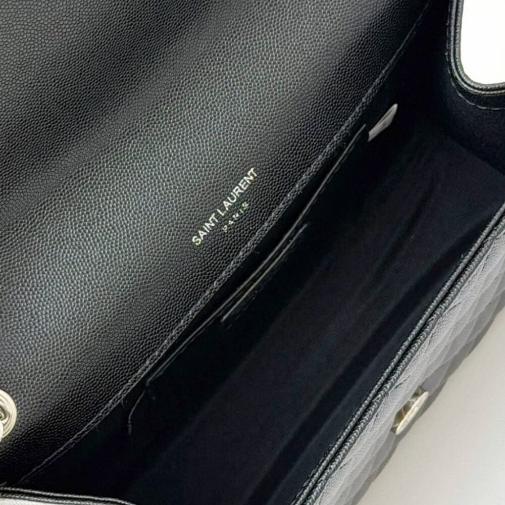 Saint Laurent Envelope Medium In Quilted Grain De Poudre Embossed Leather Black 24Cm 600185BOW921000