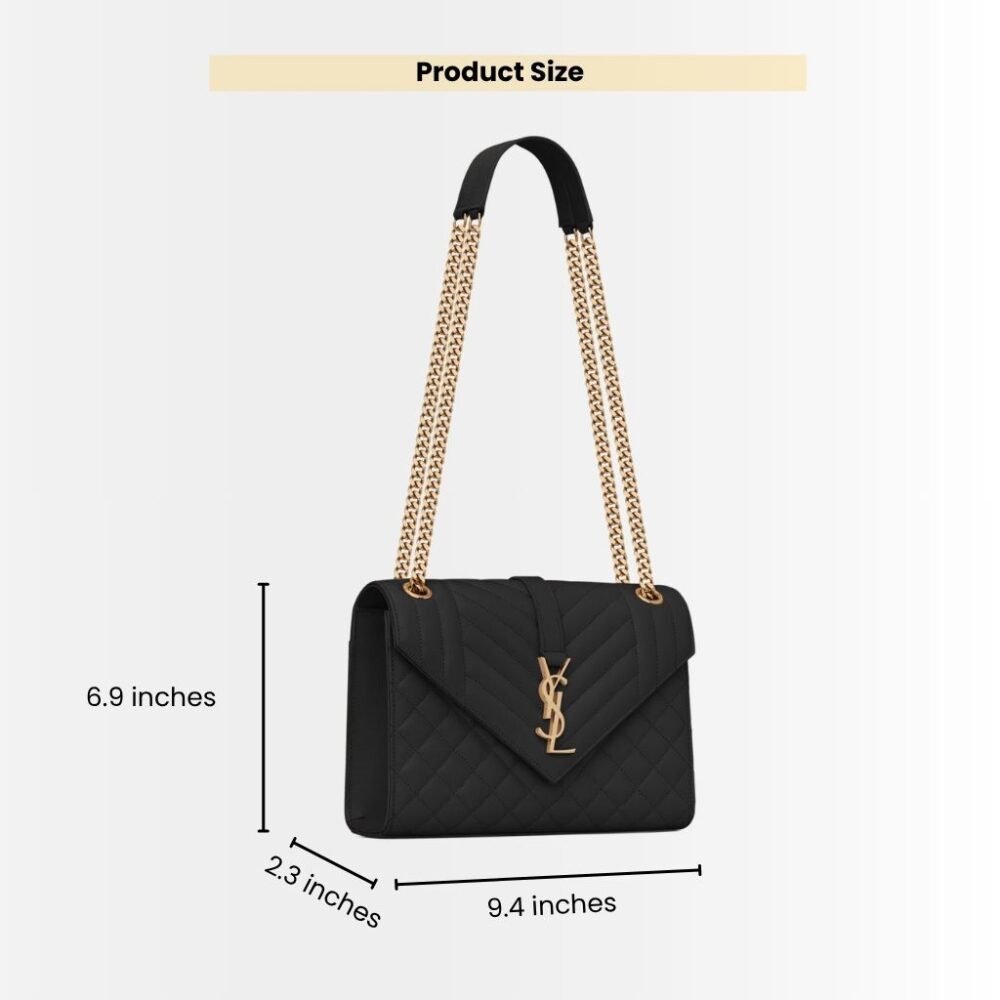 Saint Laurent Envelope Medium In Quilted Grain De Poudre Embossed Leather Black Gold 24Cm 600185BOW911000