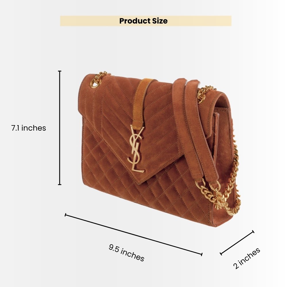 Saint Laurent Envelope Medium Matelassé Suede Shoulder Bag Brown 24Cm