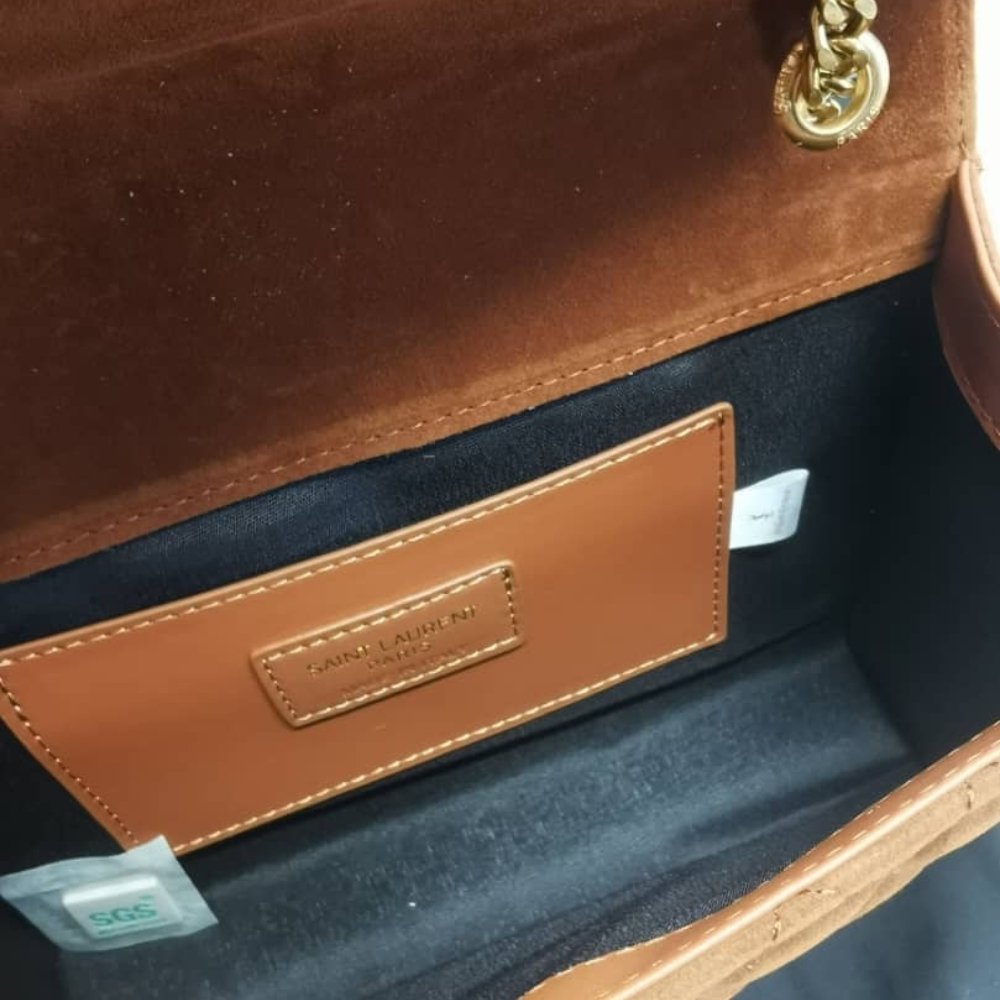Saint Laurent Envelope Medium Matelassé Suede Shoulder Bag Brown 24Cm
