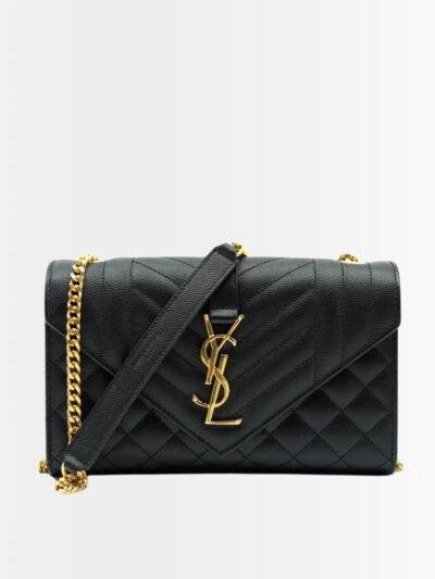 Saint Laurent Envelope Small In Quilted Grain De Poudre Embossed Leather Black 21Cm