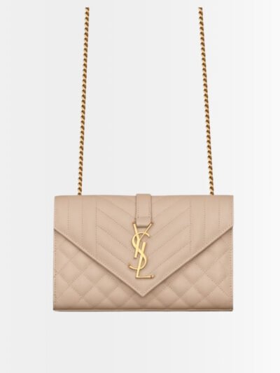 Saint Laurent Envelope Small In Quilted Grain Leather Beige 21Cm 600195BOW912721