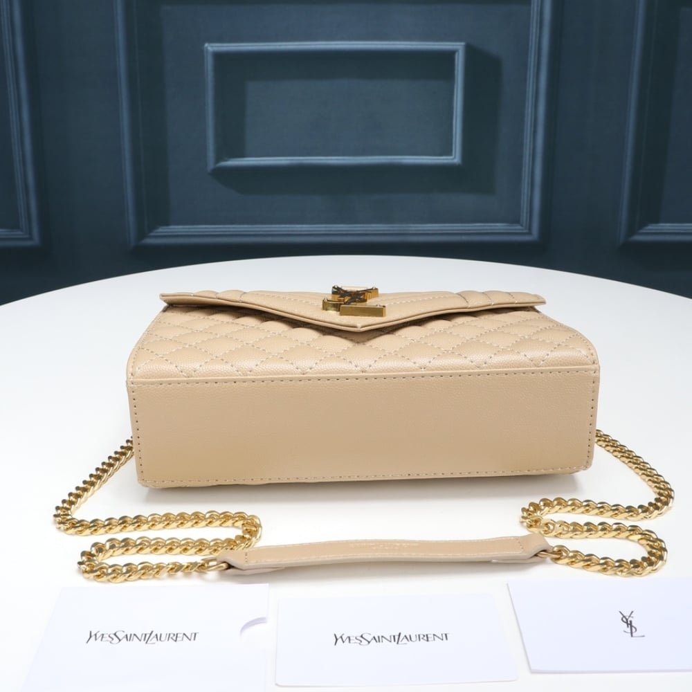 Saint Laurent Envelope Small In Quilted Grain Leather Beige 21Cm 600195BOW912721