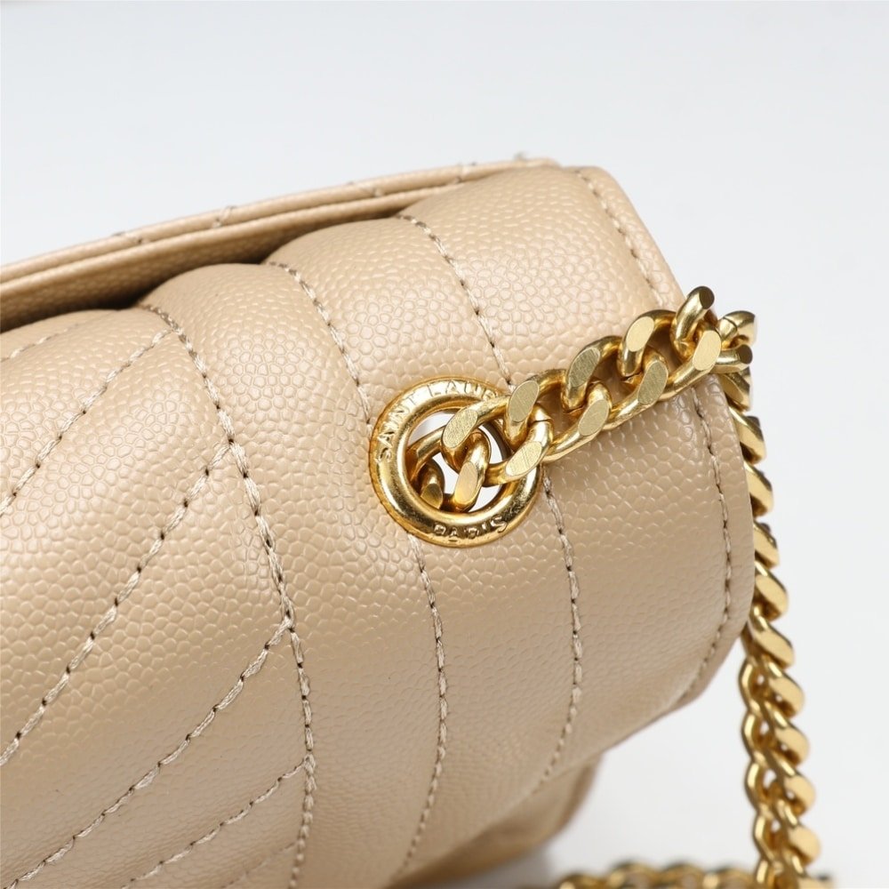 Saint Laurent Envelope Small In Quilted Grain Leather Beige 21Cm 600195BOW912721