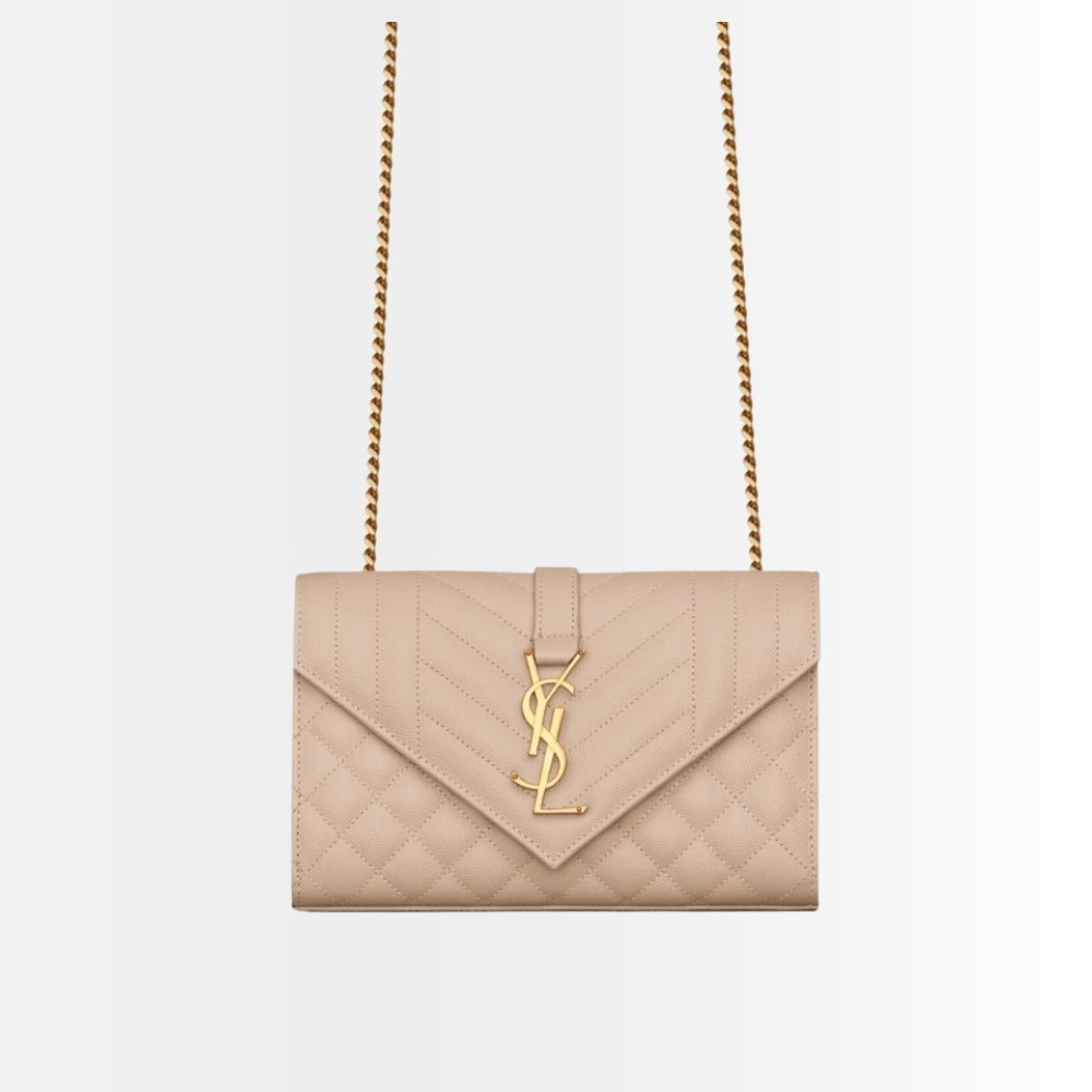 Saint Laurent Envelope Small In Quilted Grain Leather Beige 21Cm 600195BOW912721