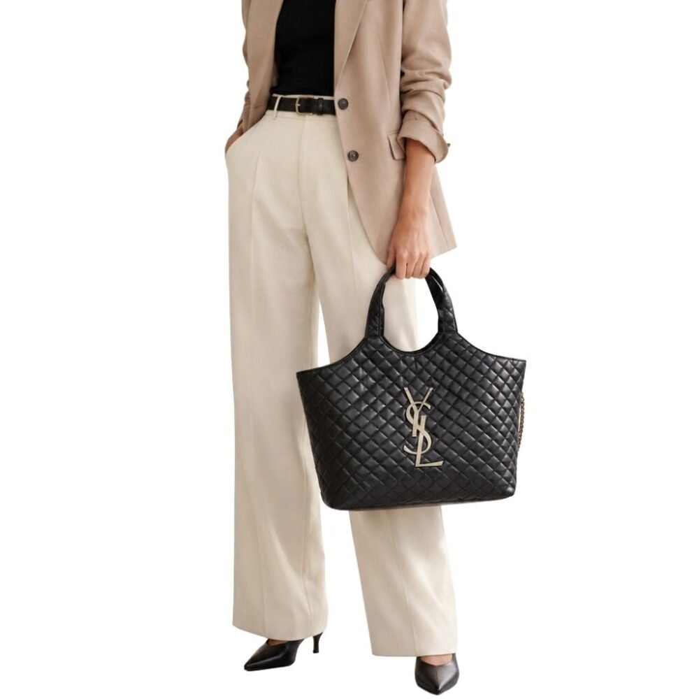 Saint Laurent Icare Large Shopping Bag Black Silver Hardware 40cm