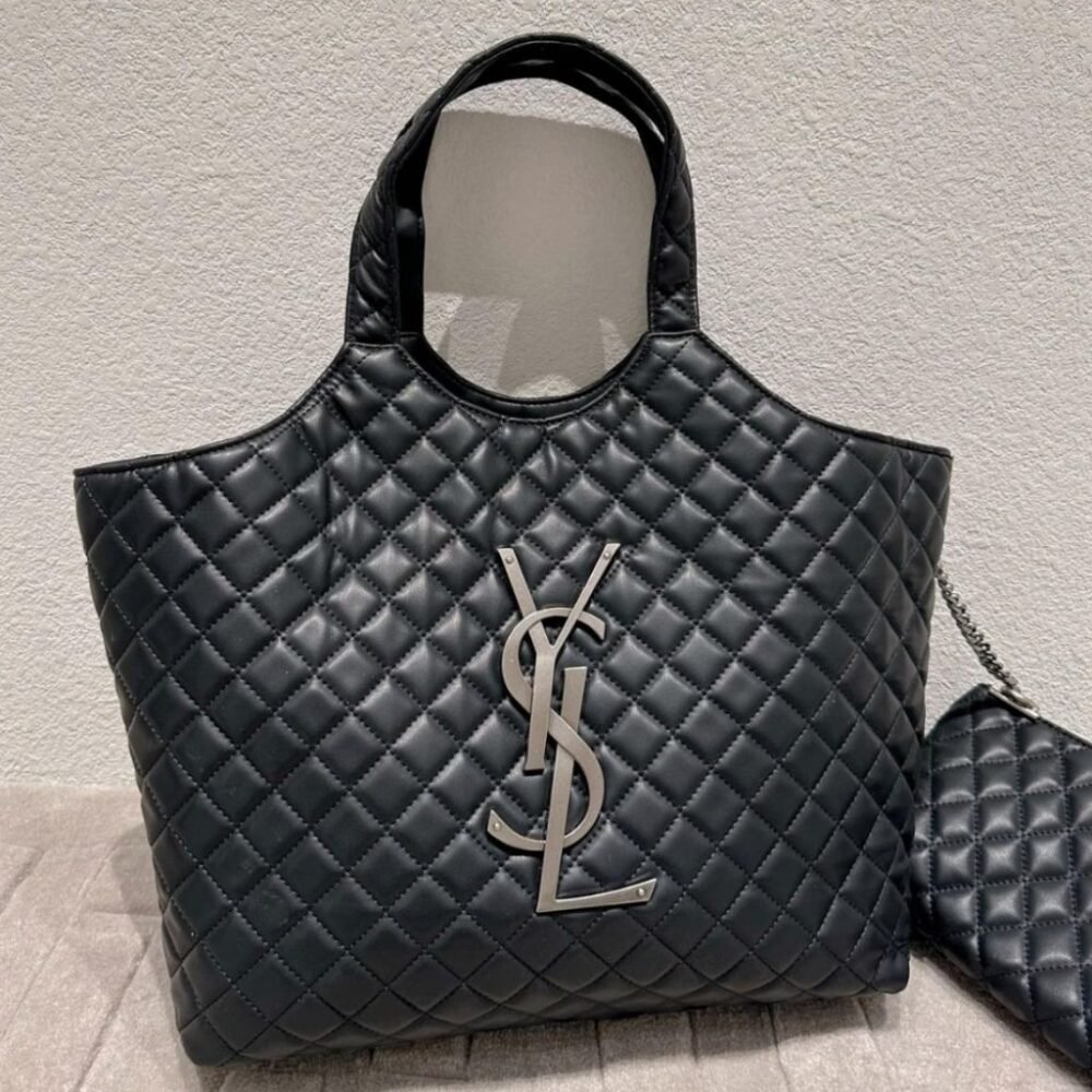 Saint Laurent Icare Large Shopping Bag Black Silver Hardware 40cm