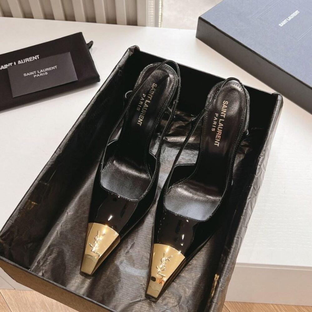 Saint Laurent Jeanne Slingback Pumps Black And Gold 800164AADX21000