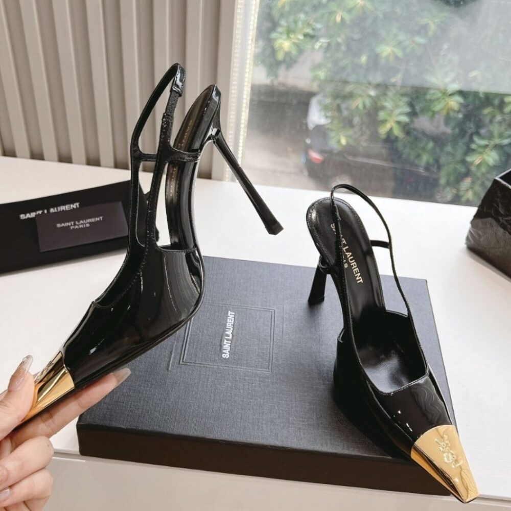 Saint Laurent Jeanne Slingback Pumps Black And Gold 800164AADX21000