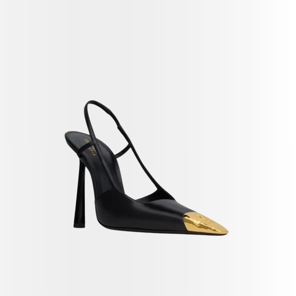 Saint Laurent Jeanne Slingback Pumps Black And Gold 800164AADX21000