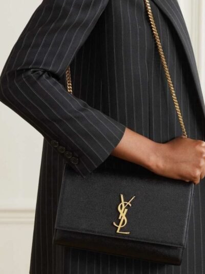 Saint Laurent Kate Medium In Grain De Poudre Embossed Leather Black Gold 24Cm 364021BOW0J1000