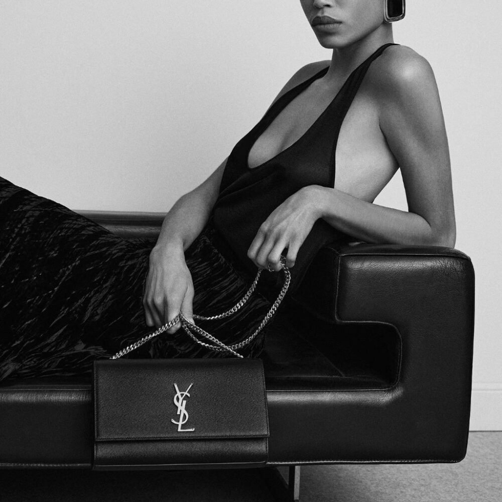 Saint Laurent Kate Medium In Grain De Poudre Embossed Leather Black Silver 24cm 364021BOW0N1000