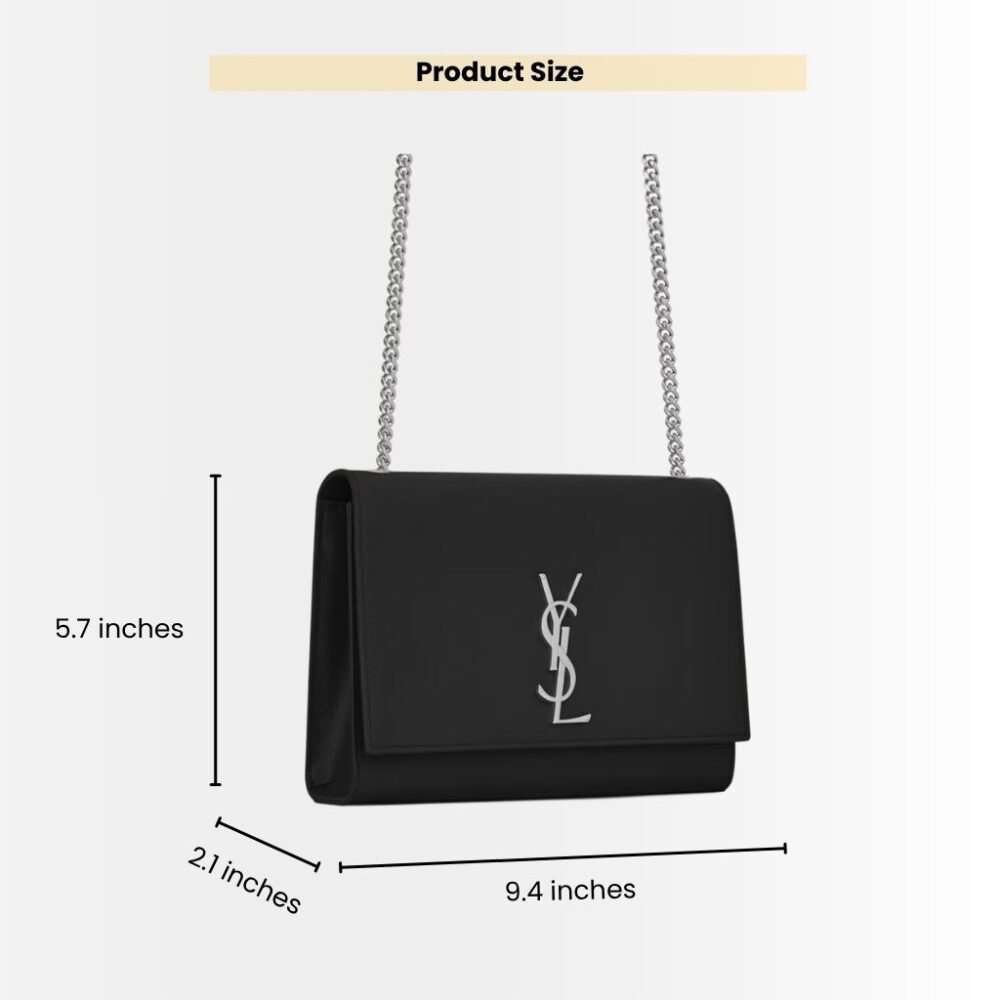 Saint Laurent Kate Medium In Grain De Poudre Embossed Leather Black Silver 24cm 364021BOW0N1000