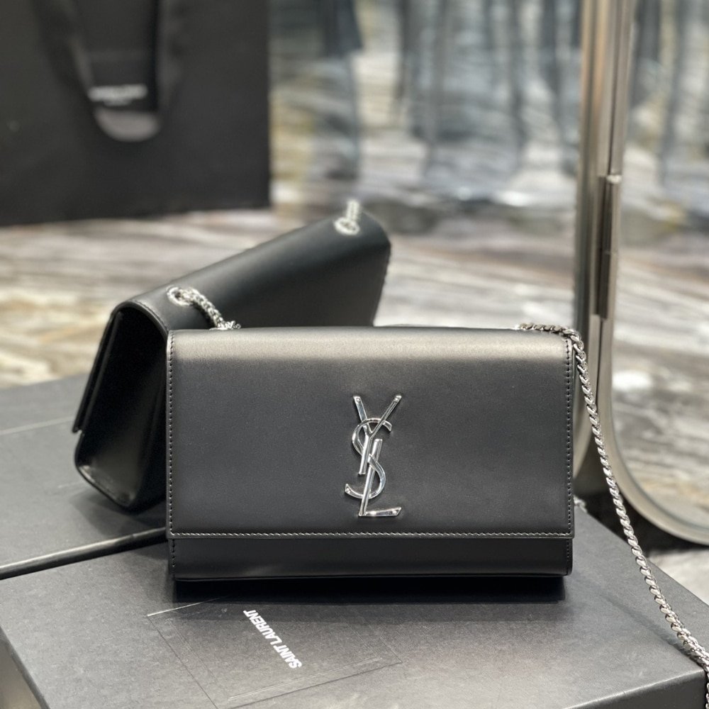 Saint Laurent Kate Medium In Grain De Poudre Embossed Leather Black Silver 24cm 364021BOW0N1000