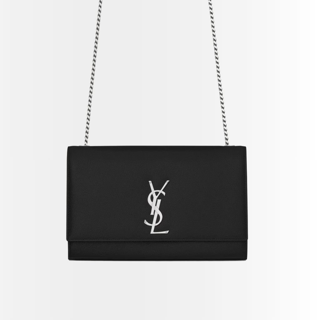 Saint Laurent Kate Medium In Grain De Poudre Embossed Leather Black Silver 24cm 364021BOW0N1000