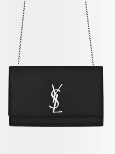 Saint Laurent Kate Medium In Grain De Poudre Mirror Effect Black Silver Tone Hardware 24Cm