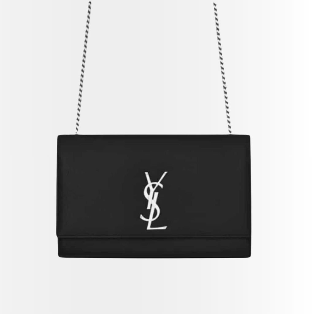Saint Laurent Kate Medium In Grain De Poudre Mirror Effect Black Silver Tone Hardware 24Cm