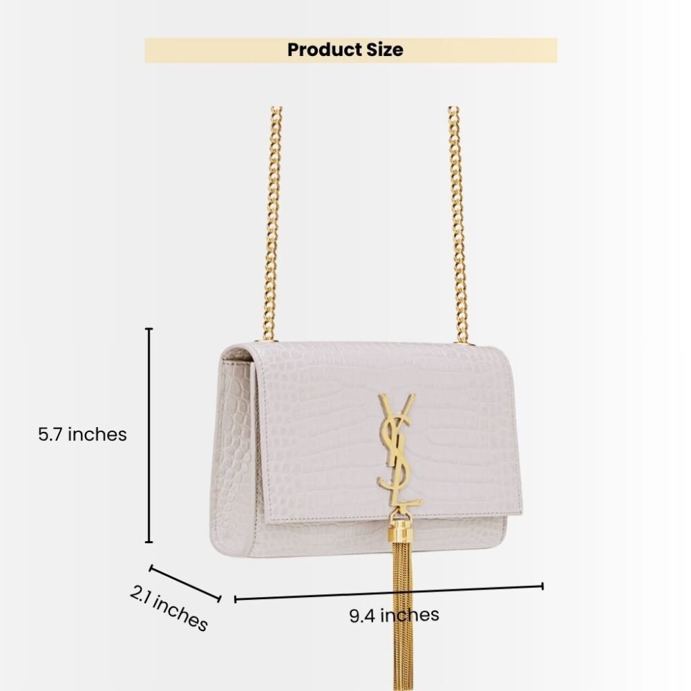 Saint Laurent Kate Medium Tassel In Crocodile Embossed Leather White 24Cm 474366DND0J9207