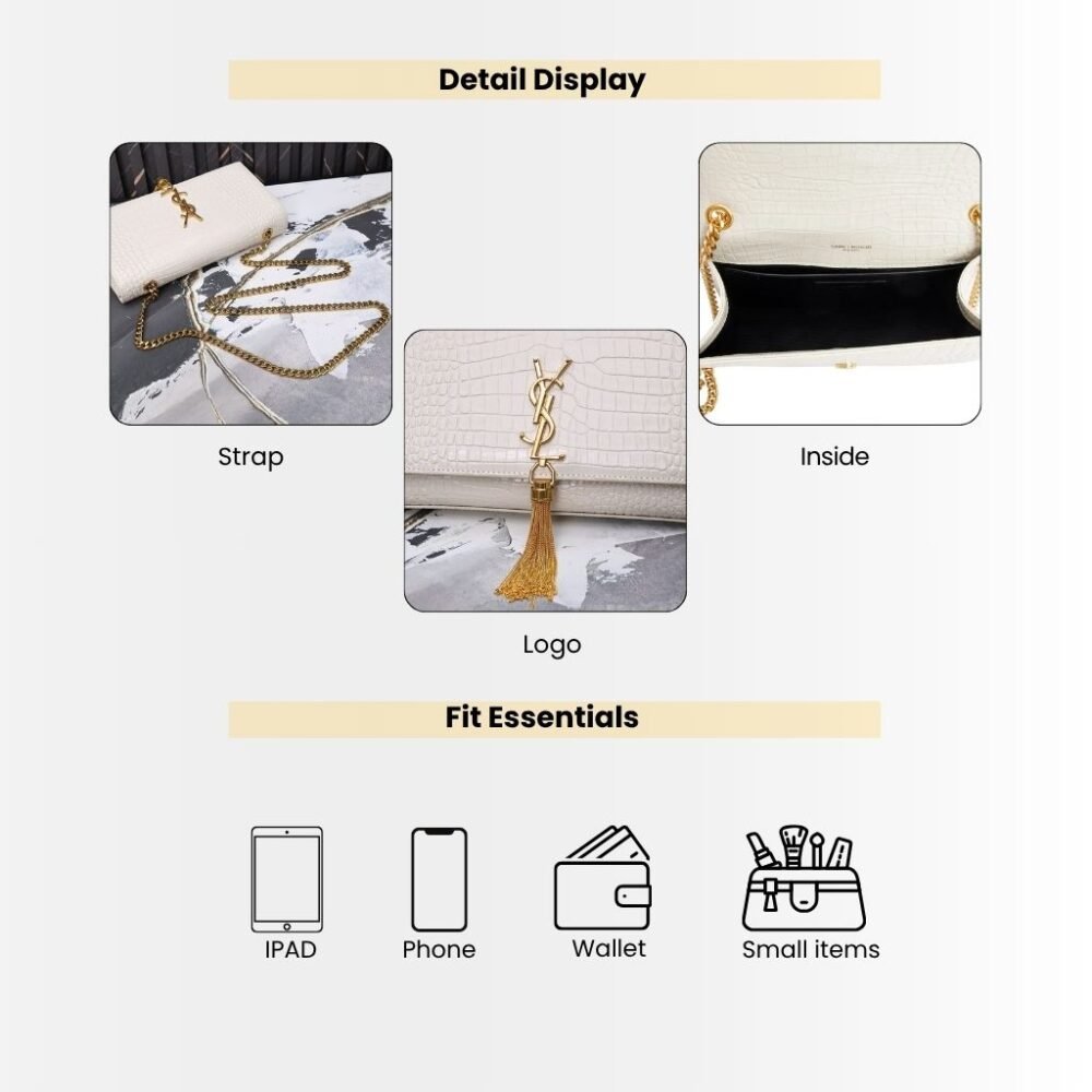 Saint Laurent Kate Medium Tassel In Crocodile Embossed Leather White 24Cm 474366DND0J9207