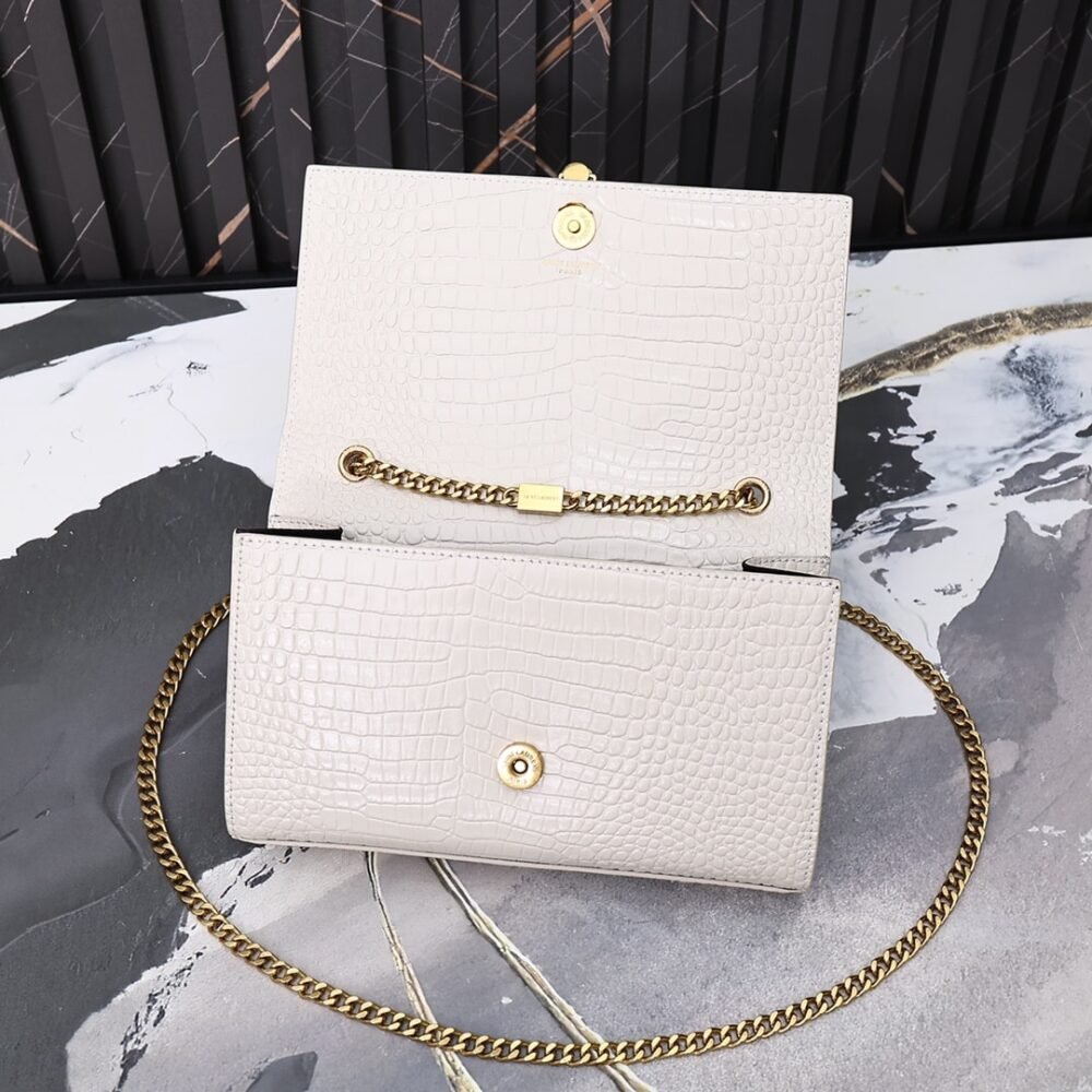 Saint Laurent Kate Medium Tassel In Crocodile Embossed Leather White 24Cm 474366DND0J9207