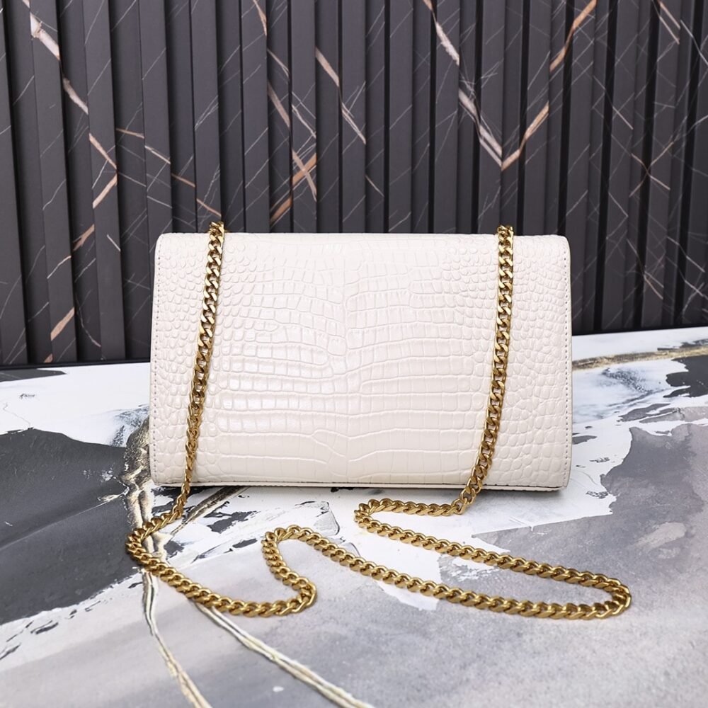Saint Laurent Kate Medium Tassel In Crocodile Embossed Leather White 24Cm 474366DND0J9207