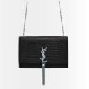 Saint Laurent Kate Medium Tassel In Crocodile Mirror Effect Shoulder Bag Black 24cm