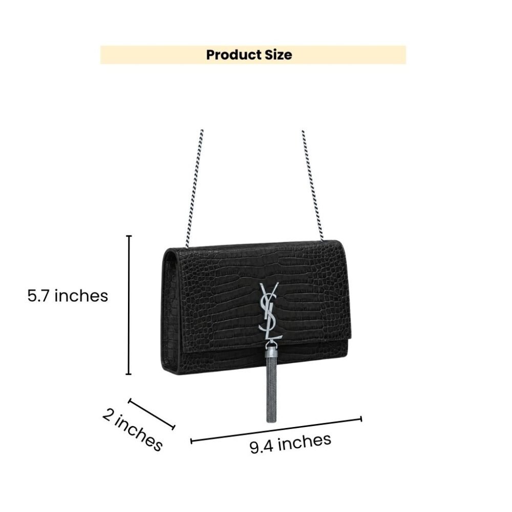 Saint Laurent Kate Medium Tassel In Crocodile Mirror Effect Shoulder Bag Black 24cm
