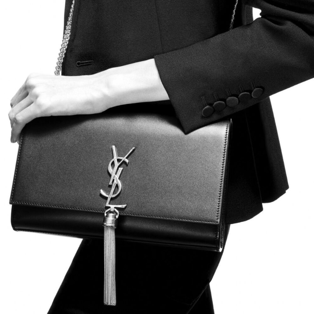Saint Laurent Kate Small In Grain De Poudre Mirror Effect Black 20Cm