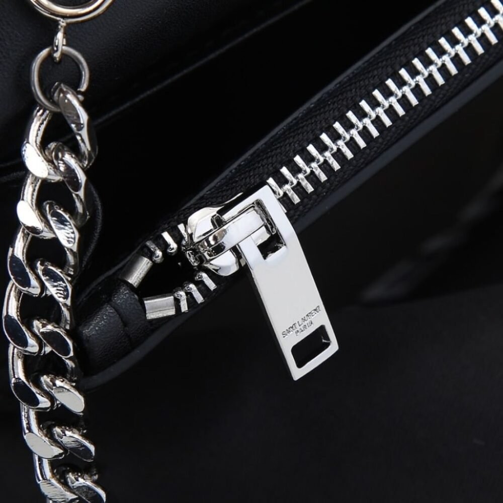Saint Laurent Kate Small In Grain De Poudre Mirror Effect Black 20Cm