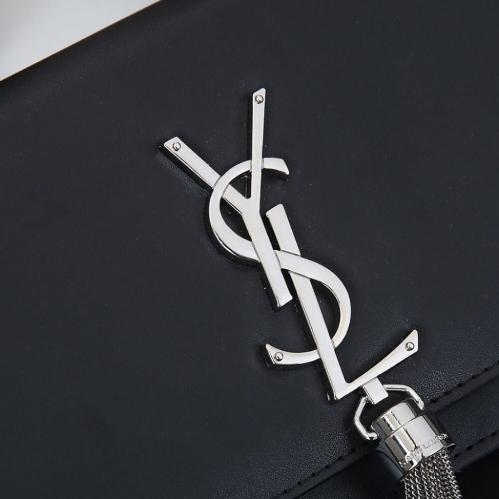 Saint Laurent Kate Small In Grain De Poudre Mirror Effect Black 20Cm