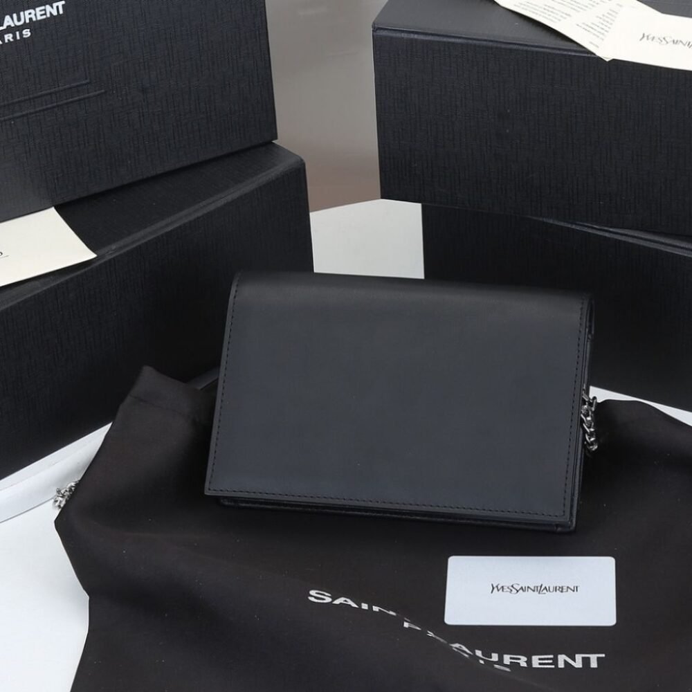 Saint Laurent Kate Small In Grain De Poudre Mirror Effect Black 20Cm