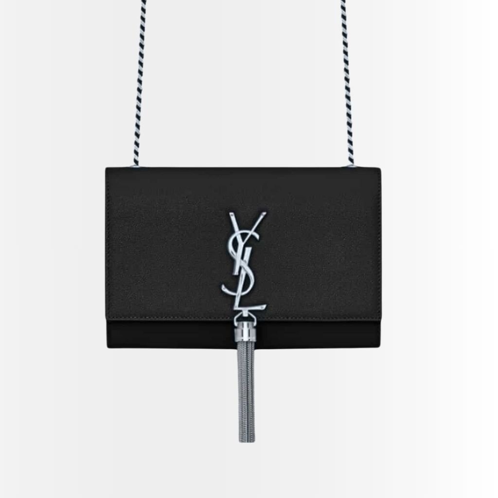 Saint Laurent Kate Small In Grain De Poudre Mirror Effect Black 20Cm
