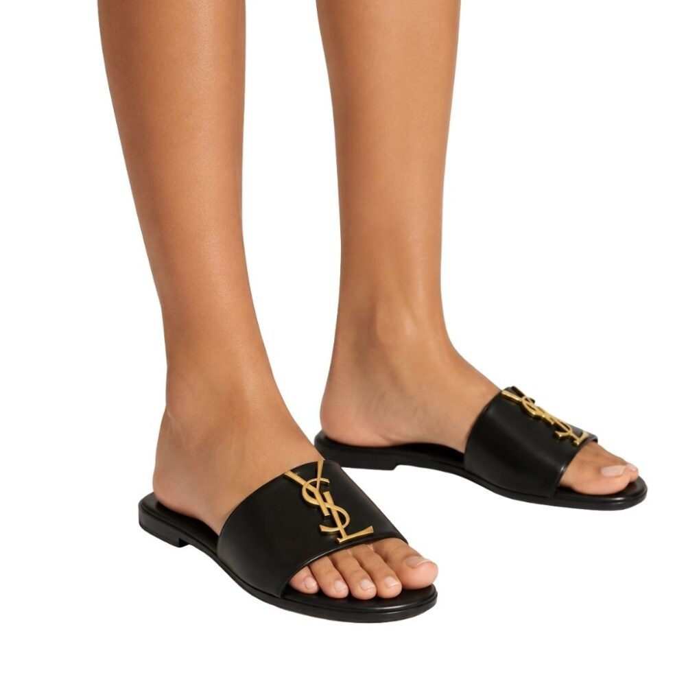 Saint Laurent Logo Slippers Black