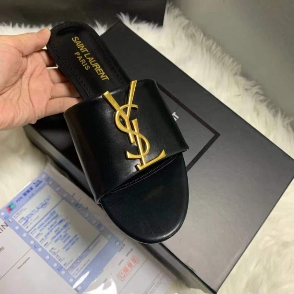 Saint Laurent Logo Slippers Black