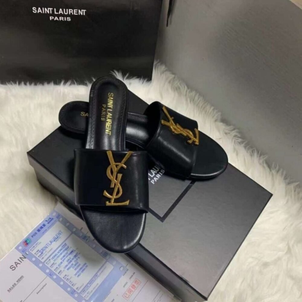 Saint Laurent Logo Slippers Black