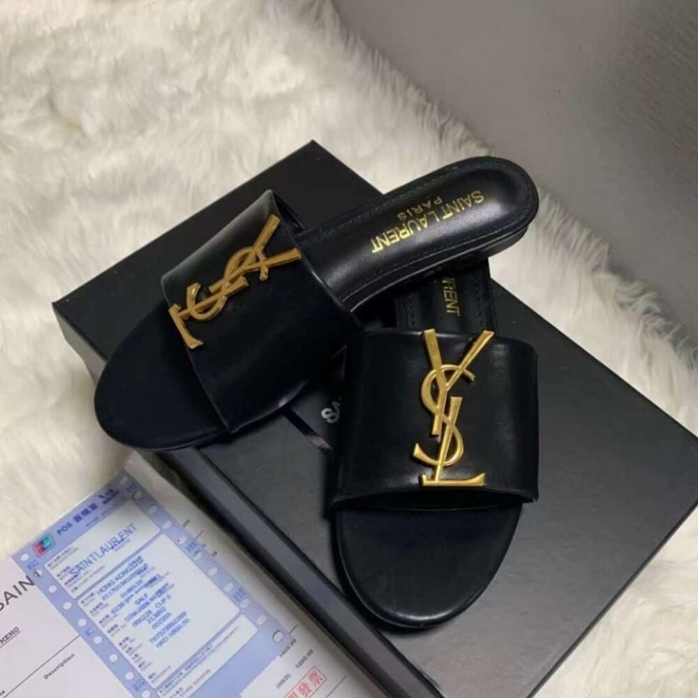Saint Laurent Logo Slippers Black