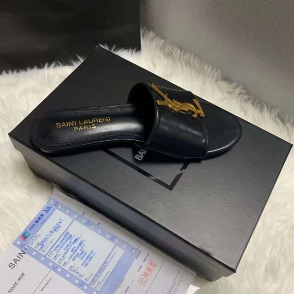 Saint Laurent Logo Slippers Black