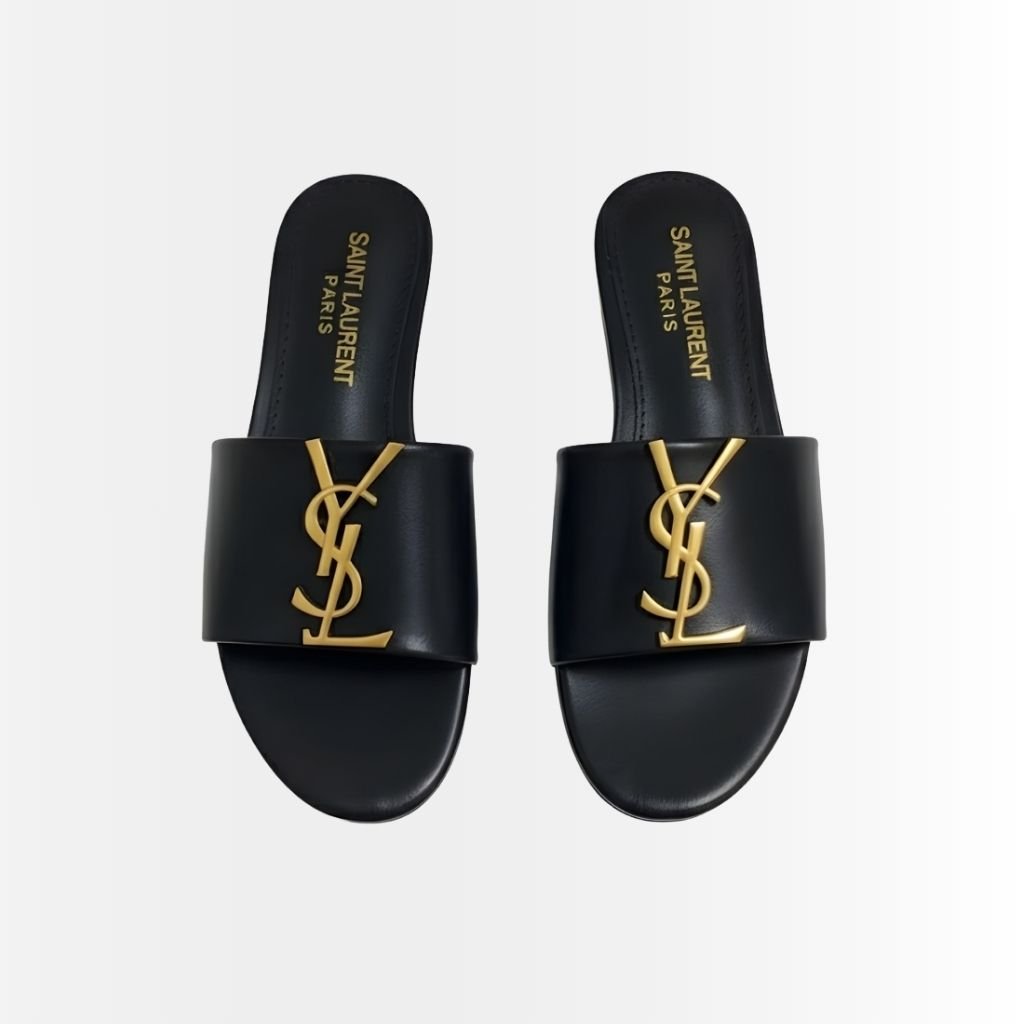 Saint Laurent Logo Slippers Black
