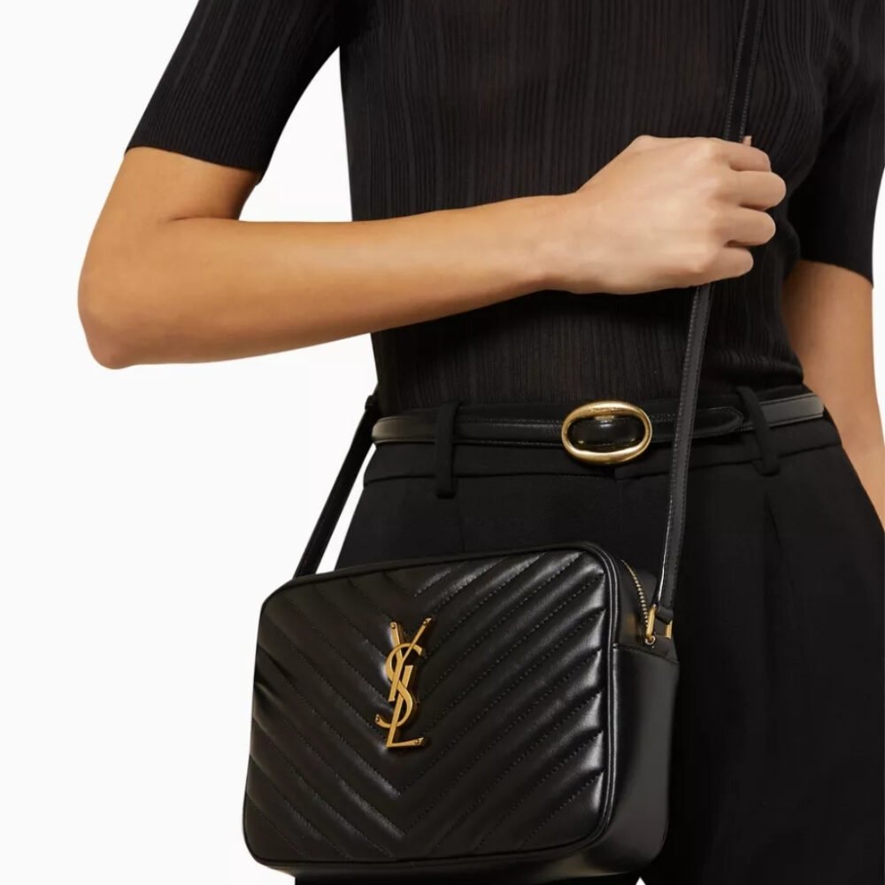 Saint Laurent Lou Camera Bag In Quilted Black Gold Leather 23Cm 612544DV7071000