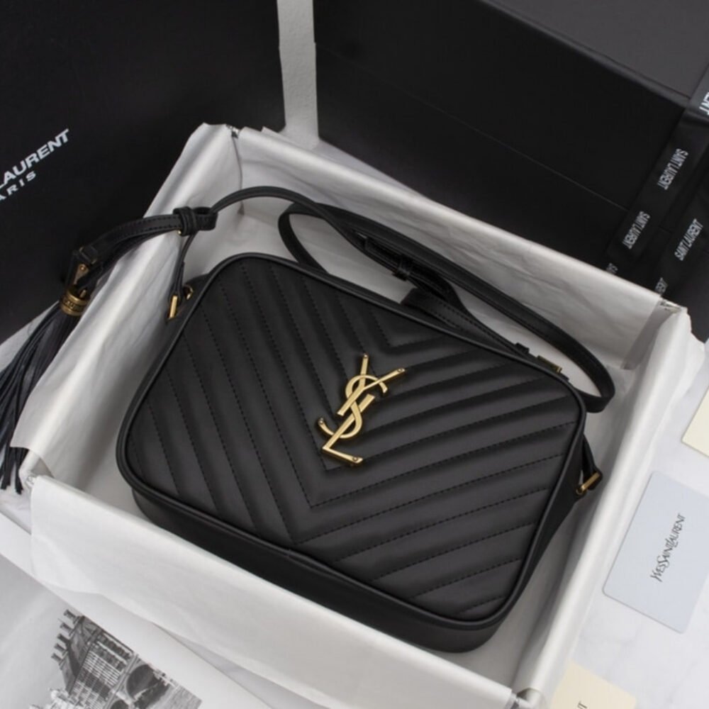 Saint Laurent Lou Camera Bag In Quilted Black Gold Leather 23Cm 612544DV7071000