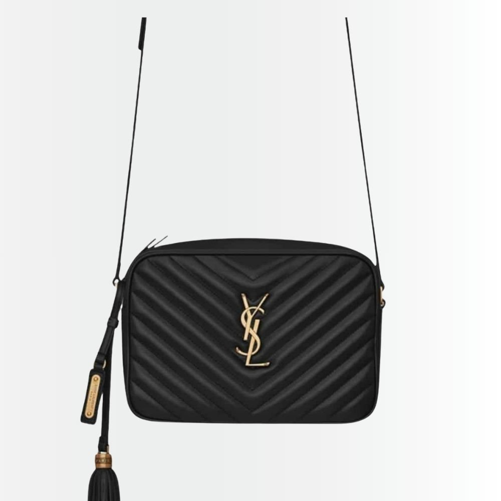 Saint Laurent Lou Camera Bag In Quilted Black Gold Leather 23Cm 612544DV7071000