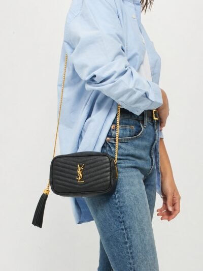 Saint Laurent Lou Camera Bag In Quilted Noir Leather Black Gold 18Cm