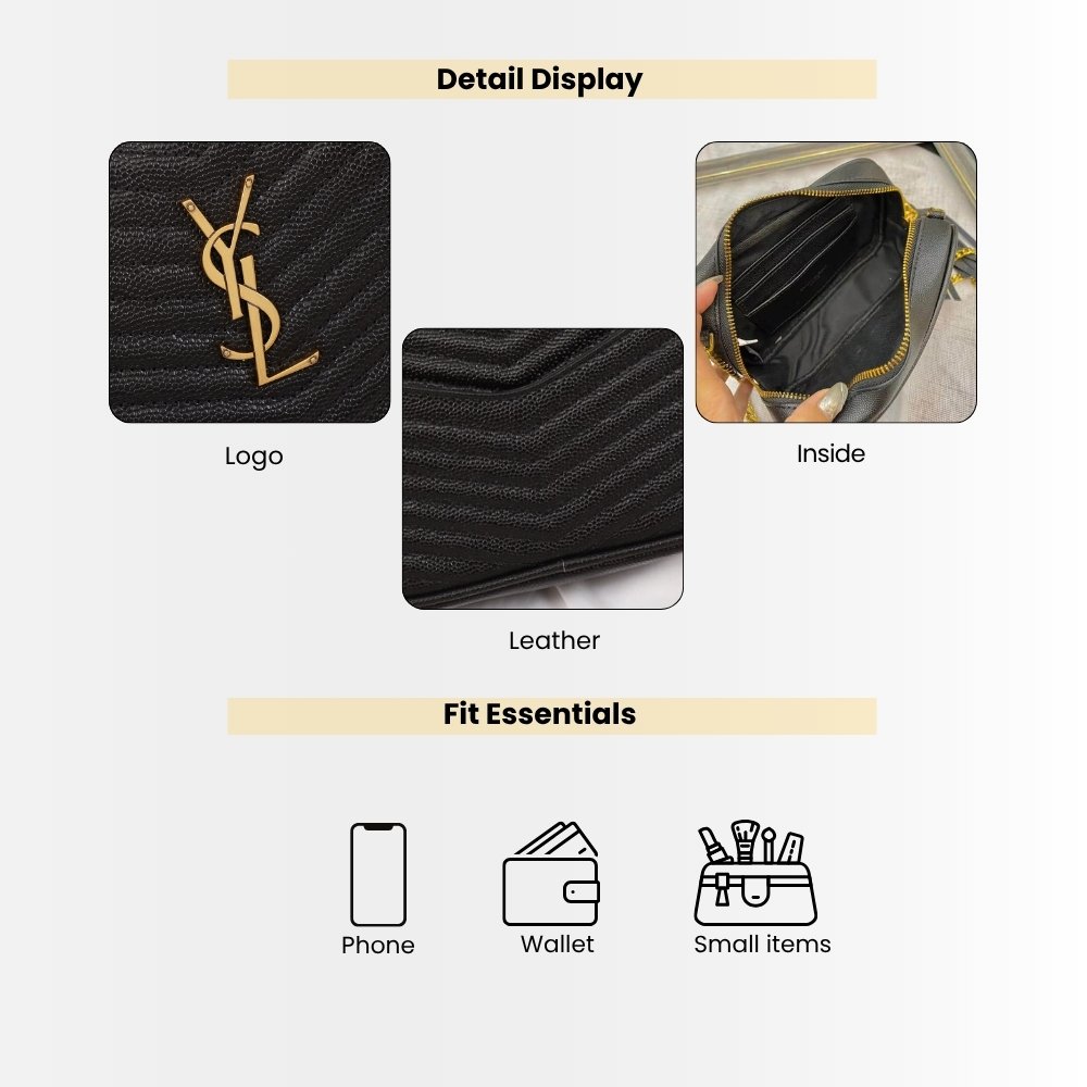 Saint Laurent Lou Camera Bag In Quilted Noir Leather Black Gold 18Cm