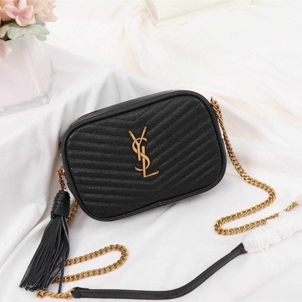 Saint Laurent Lou Camera Bag In Quilted Noir Leather Black Gold 18Cm