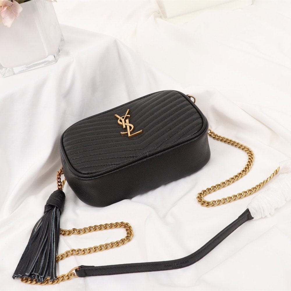 Saint Laurent Lou Camera Bag In Quilted Noir Leather Black Gold 18Cm