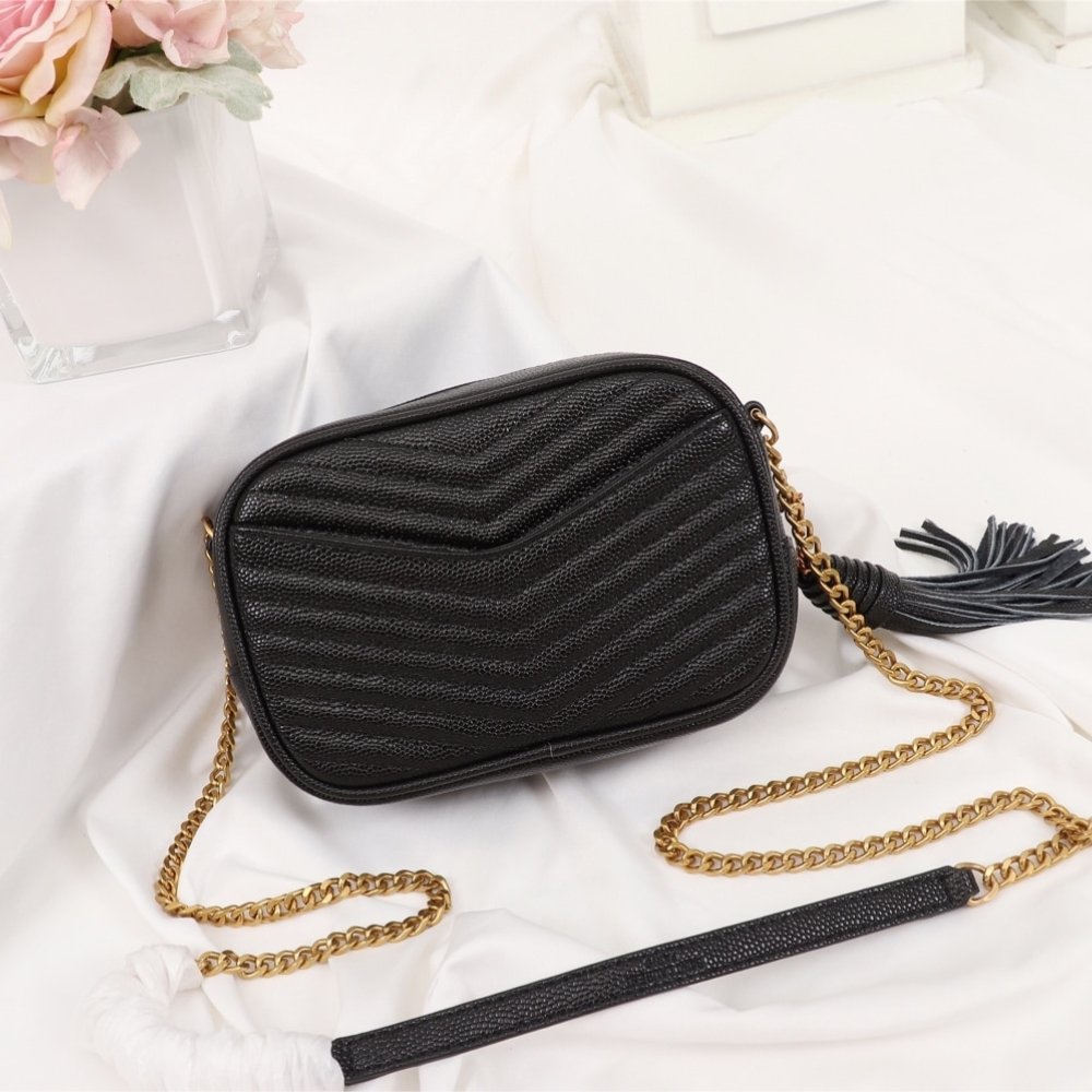 Saint Laurent Lou Camera Bag In Quilted Noir Leather Black Gold 18Cm