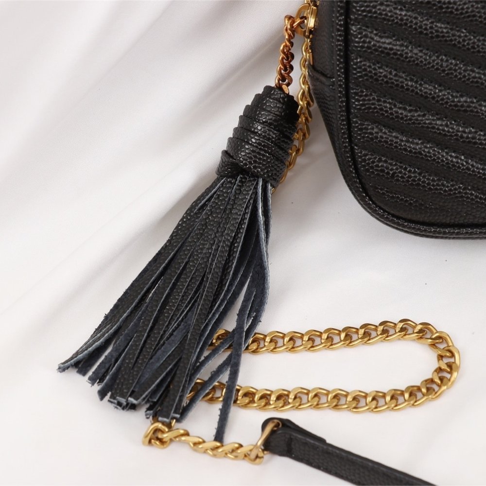 Saint Laurent Lou Camera Bag In Quilted Noir Leather Black Gold 18Cm