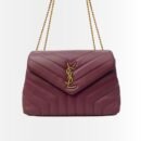 Saint Laurent Loulou Medium Chain Bag In Matelassé Y Leather Burgundy Gold 26Cm